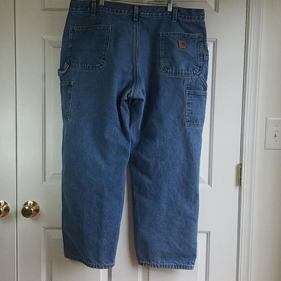 Carhartt Dungaree Fit Jeans Flannel Lined Denim Straight Leg Cargo Men's 42 x 30 - Picture 5 of 13